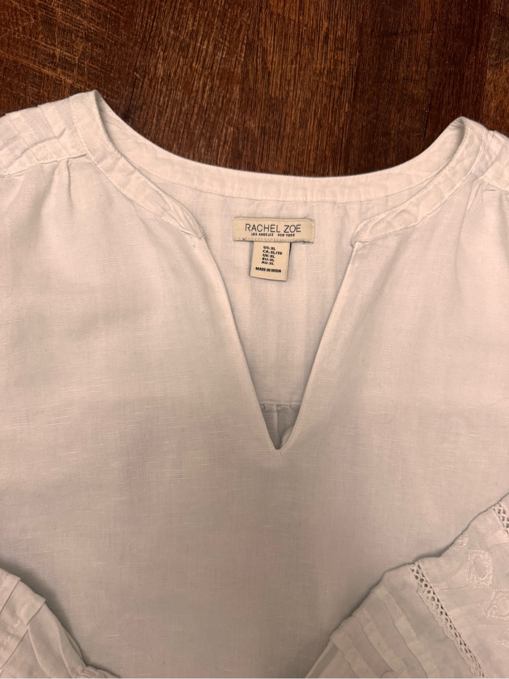 Rachel Zoe Cream Embroidered Linen Blend Peasant Blouse XL Boho Cottagecore - Picture 6 of 13